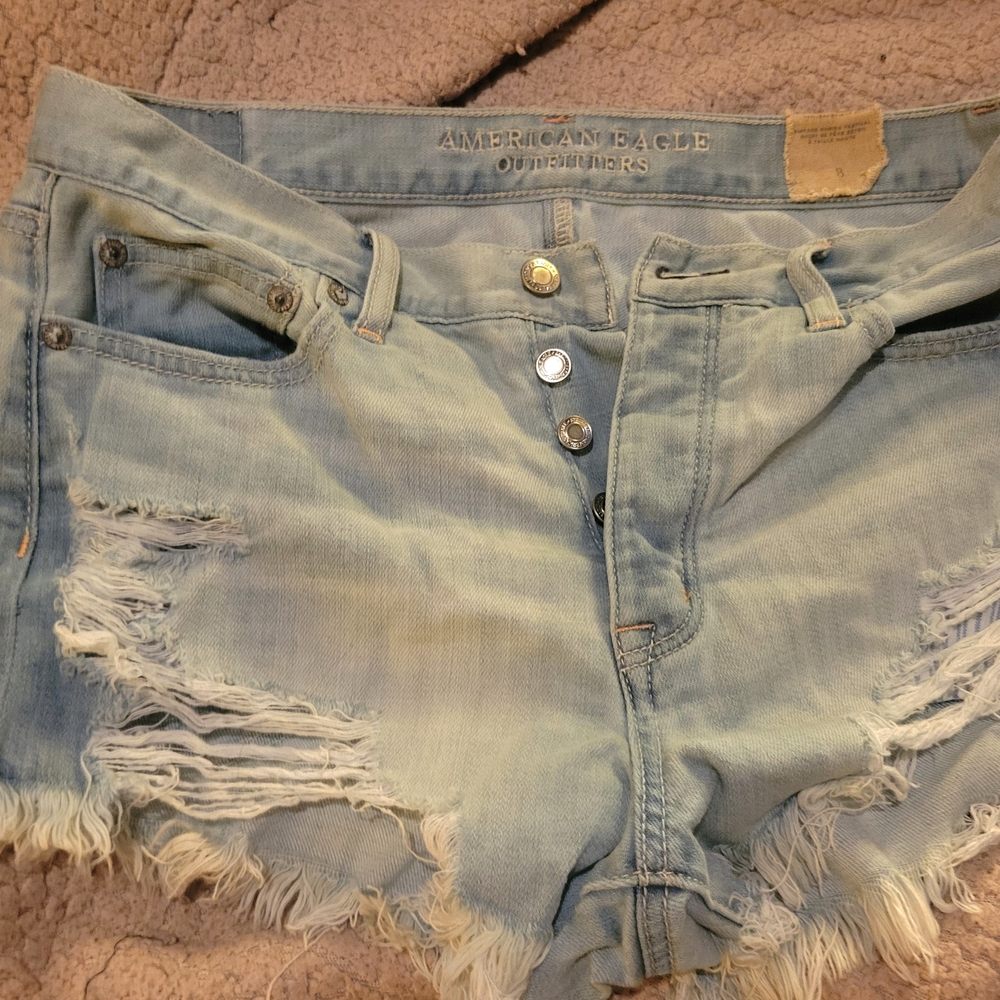 American Eagle Light Wash Distressed Denim Cutoff Shorts